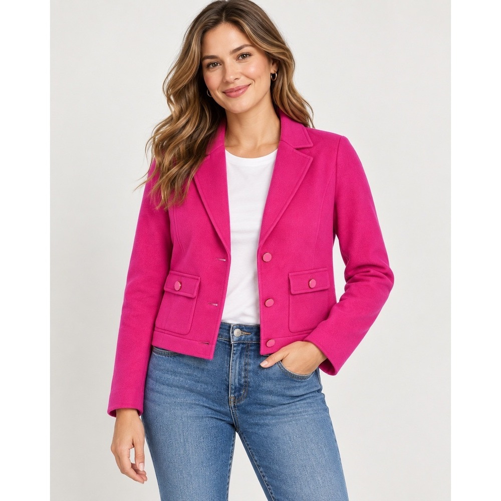 Talbots Women's Size 8 Hot Pink Double Faced Wool Blend Blazer Jacket NEW Barbie